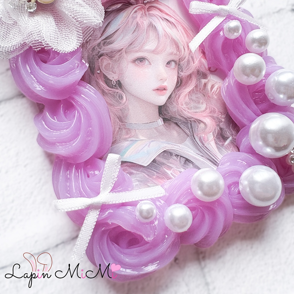 クリア パープル ホイップデコ 硬質トレカケース B8 レース 花 リボン 大粒 パール カード ケース