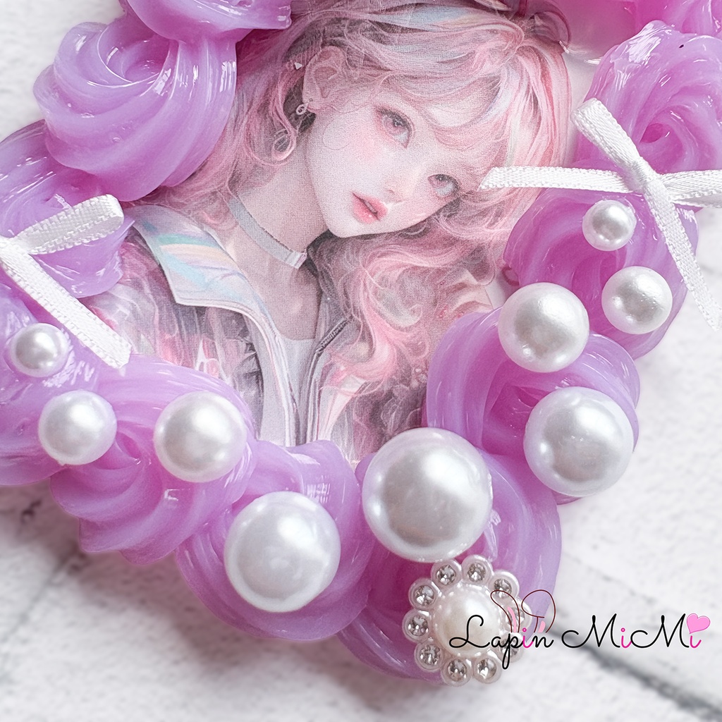 クリア パープル ホイップデコ 硬質トレカケース B8 レース 花 リボン 大粒 パール カード ケース