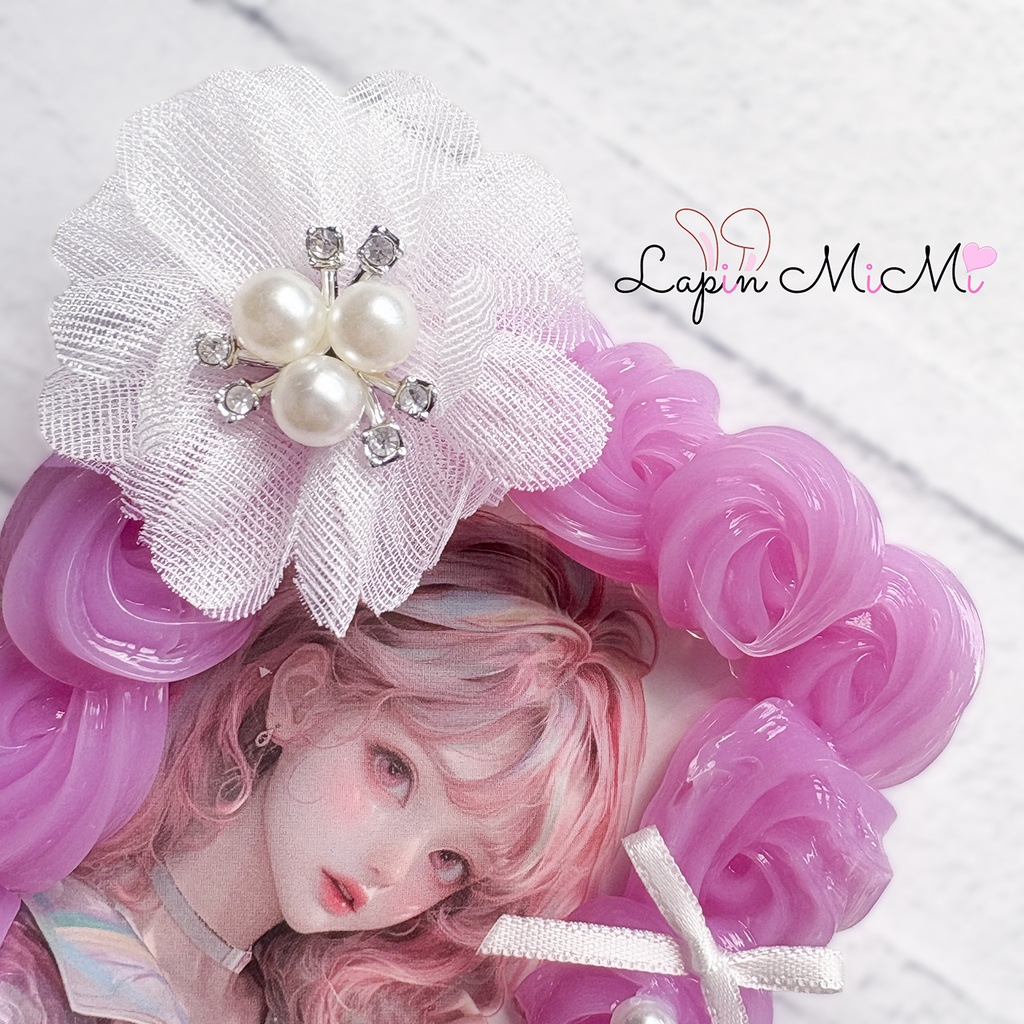 クリア パープル ホイップデコ 硬質トレカケース B8 レース 花 リボン 大粒 パール カード ケース