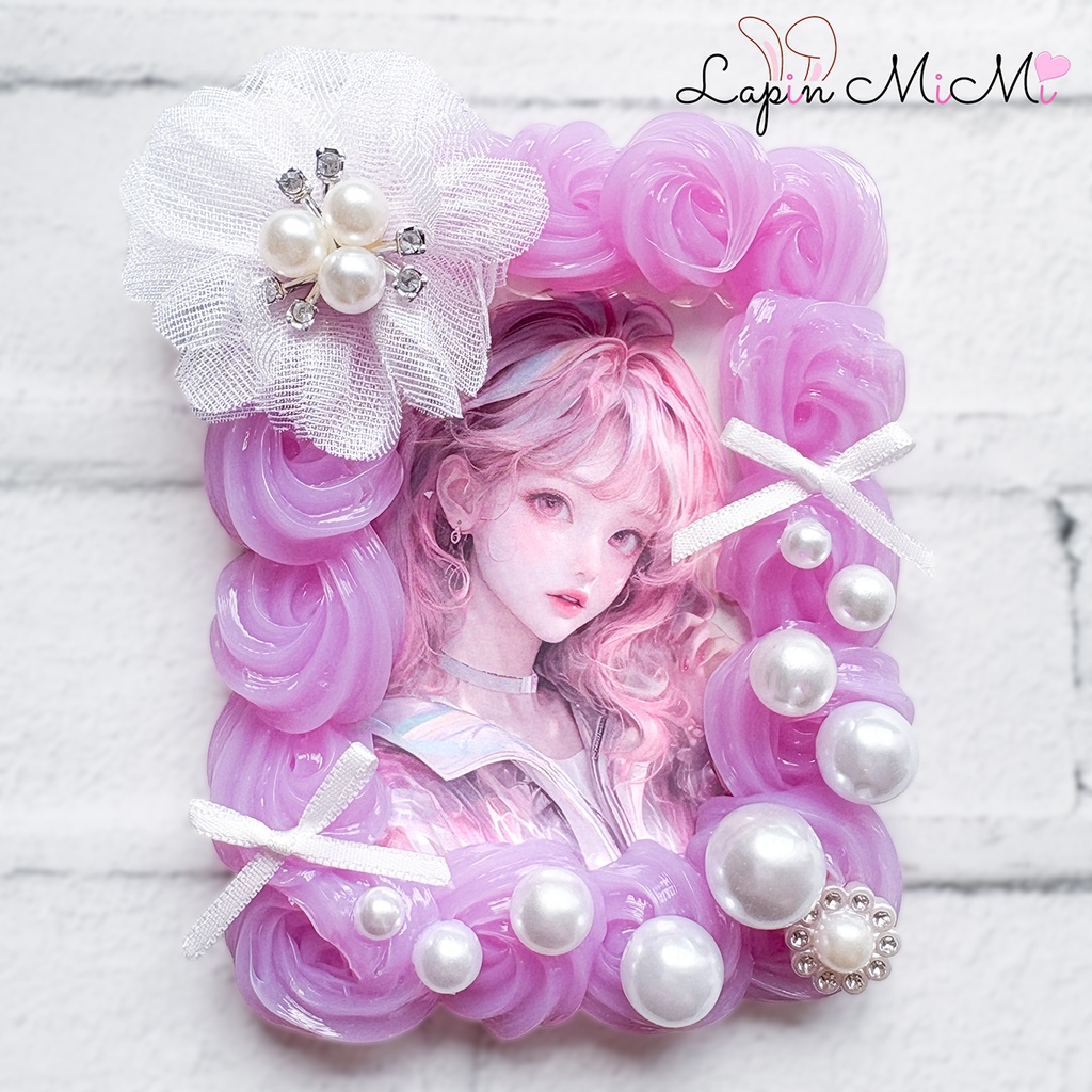 クリア パープル ホイップデコ 硬質トレカケース B8 レース 花 リボン 大粒 パール カード ケース