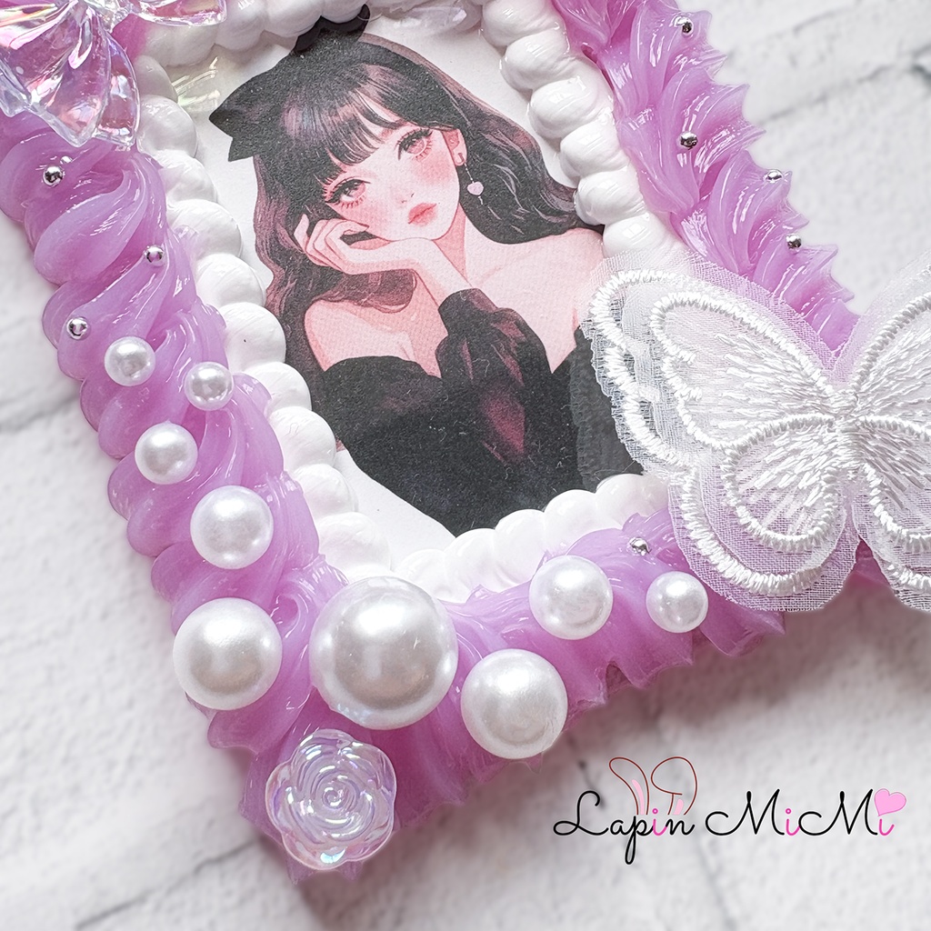 白 クリア パープル ホイップデコ 硬質トレカケース B8 レース 蝶 パール リボン カード ケース