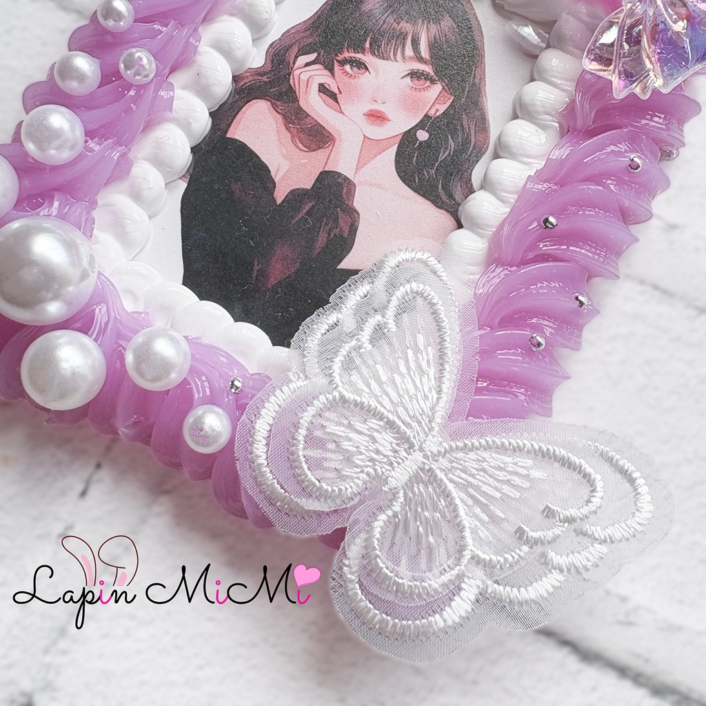 白 クリア パープル ホイップデコ 硬質トレカケース B8 レース 蝶 パール リボン カード ケース