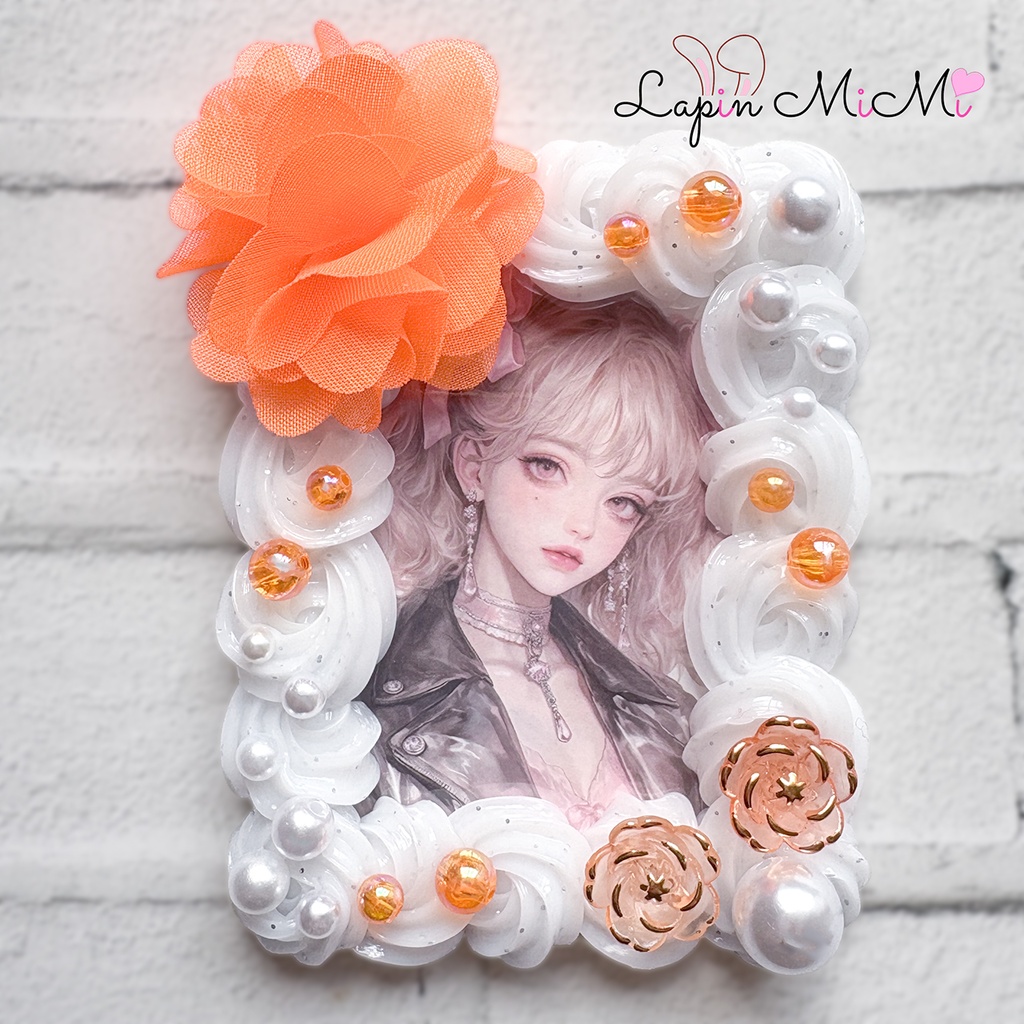 ラメ 白 クリア ホイップデコ 硬質トレカケース チェキ B8 シフォン オレンジ 薔薇 ガラスビーズ カード ケース