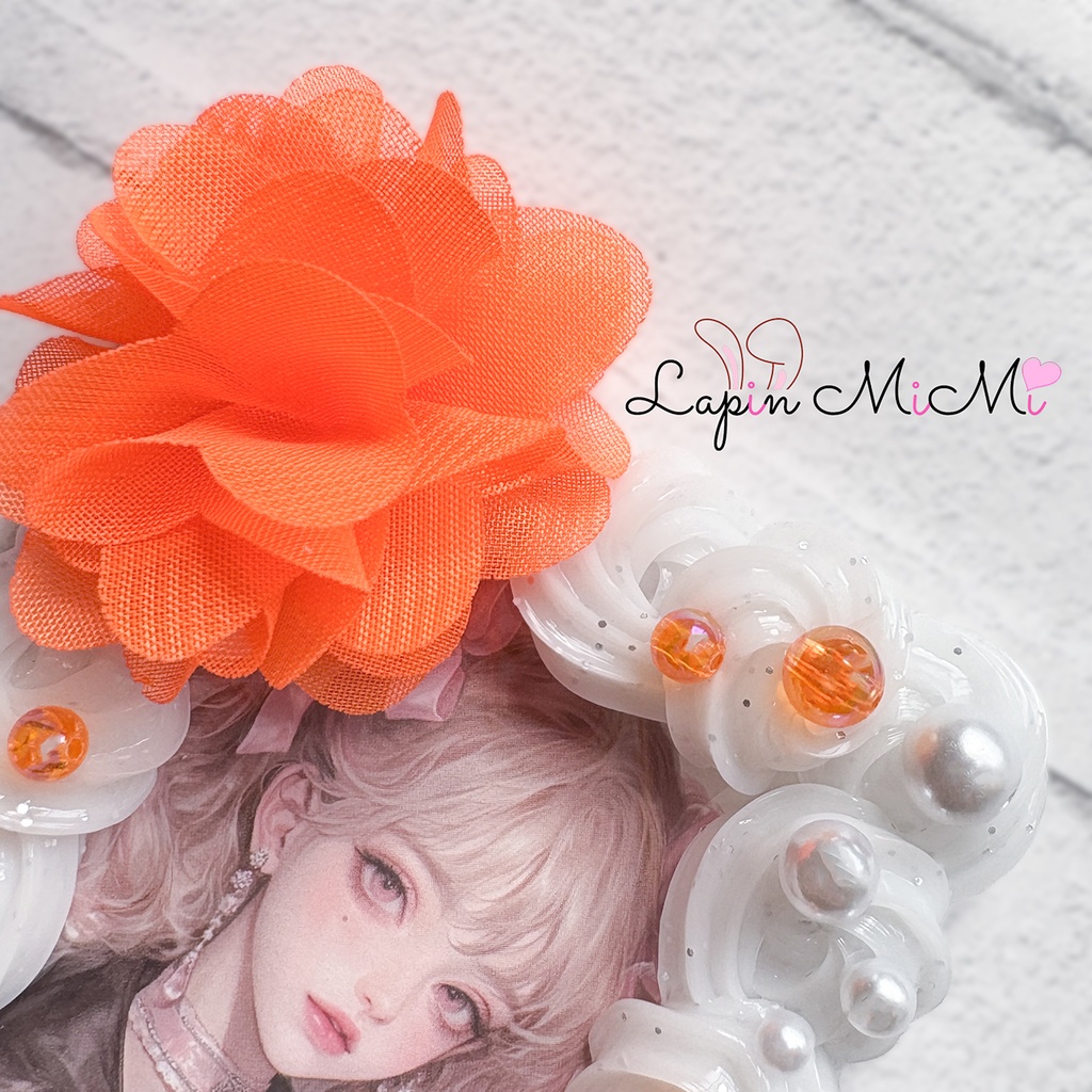 ラメ 白 クリア ホイップデコ 硬質トレカケース チェキ B8 シフォン オレンジ 薔薇 ガラスビーズ カード ケース