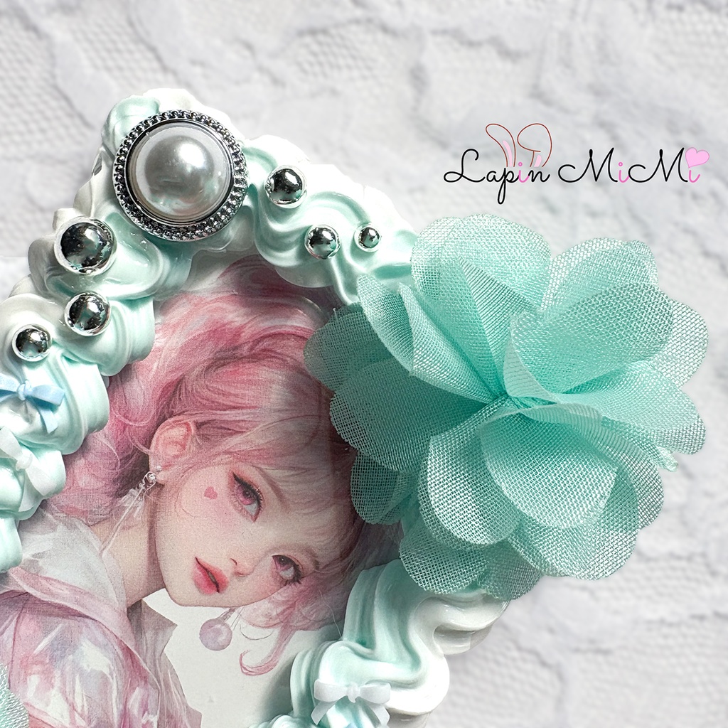 白 ミントブルー ツートン ホイップデコ 硬質トレカケース B8 シルバー ミントグリーン シフォン 花 カード ケース