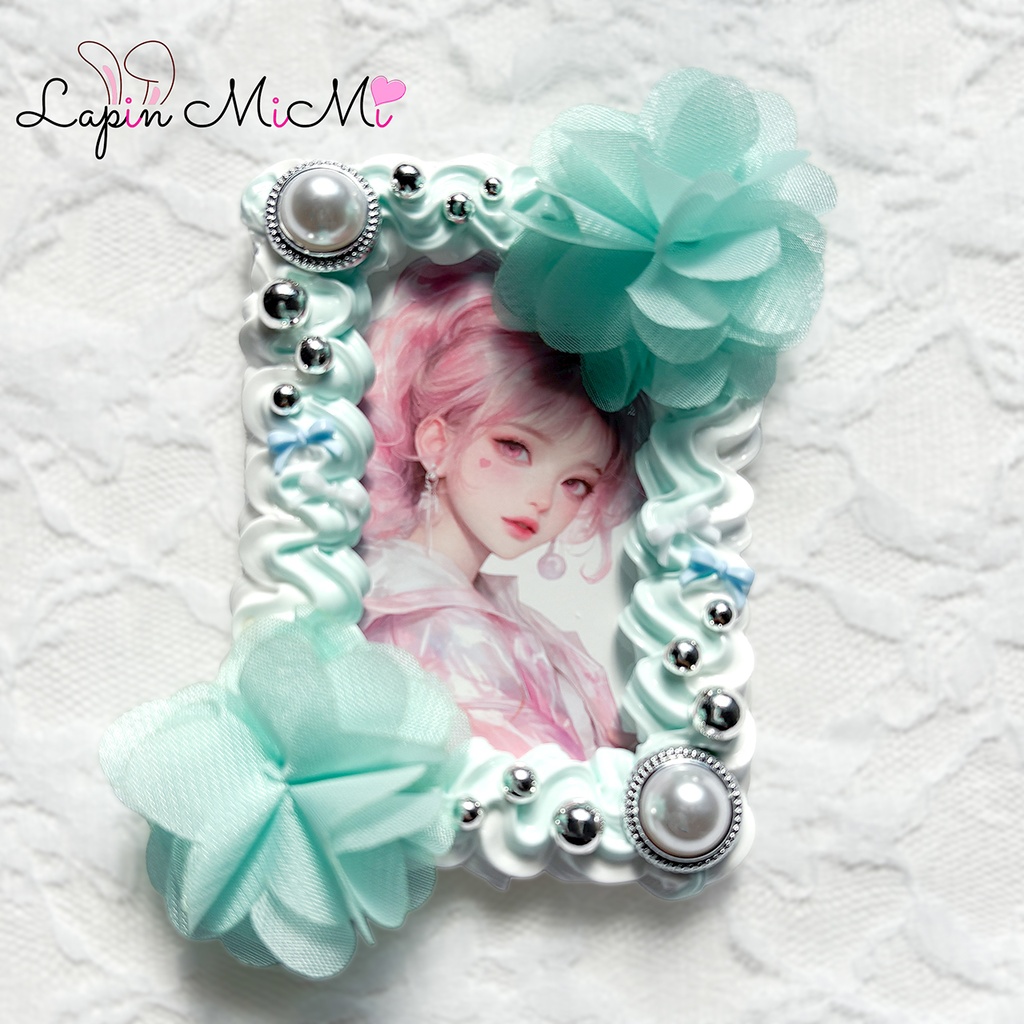 白 ミントブルー ツートン ホイップデコ 硬質トレカケース B8 シルバー ミントグリーン シフォン 花 カード ケース