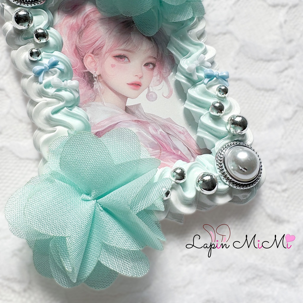 白 ミントブルー ツートン ホイップデコ 硬質トレカケース B8 シルバー ミントグリーン シフォン 花 カード ケース