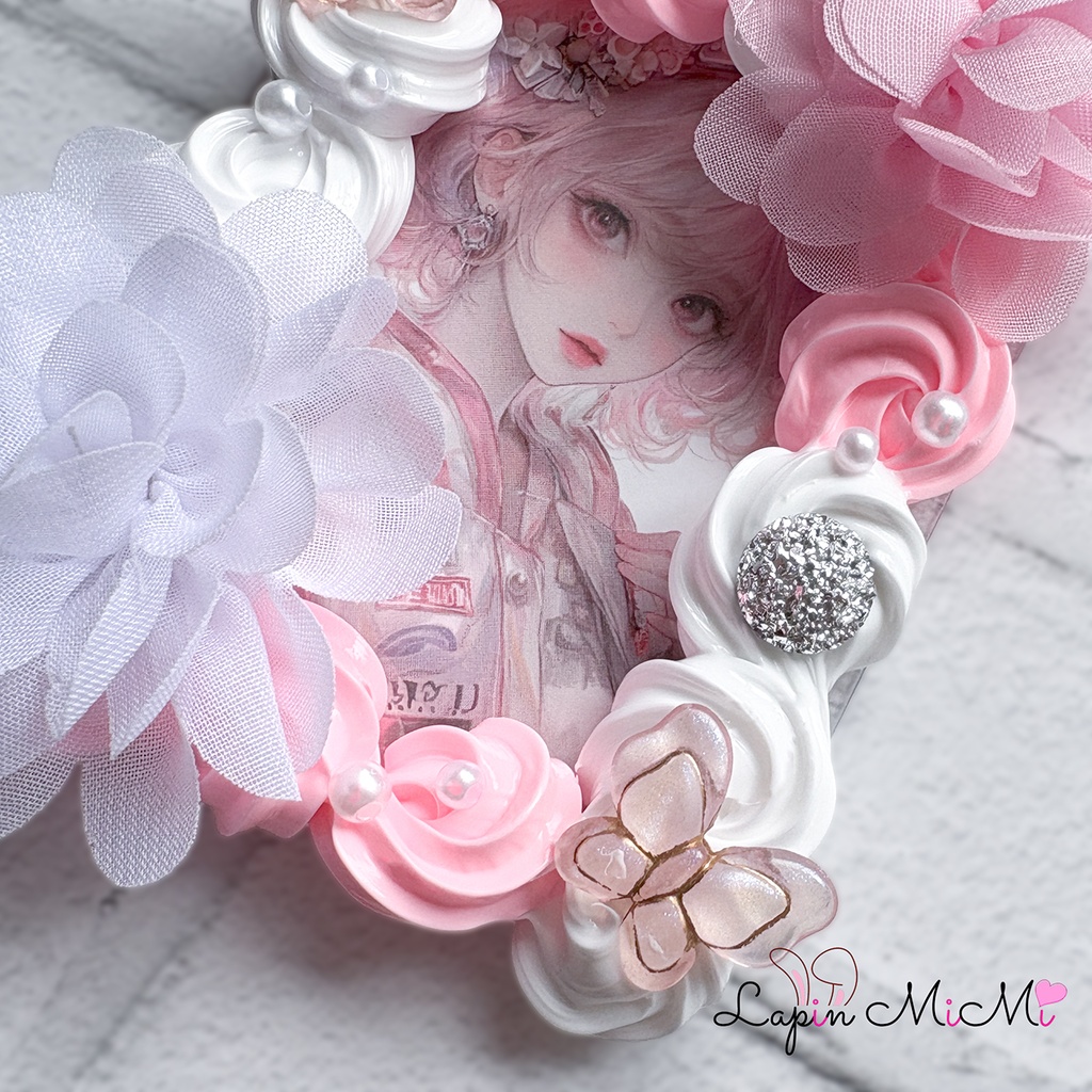 白 ピンク ホイップデコ 硬質トレカケース B8 シフォン 花 蝶 チェキ かわいい 姫 カード ケース