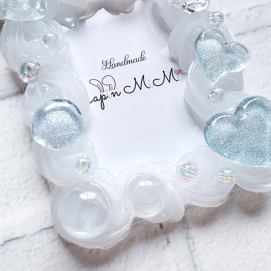 【受注製作】クリア ホイップデコ 硬質トレカケース B8 チェキ マグネット リボン ハート 上品 カード ケース