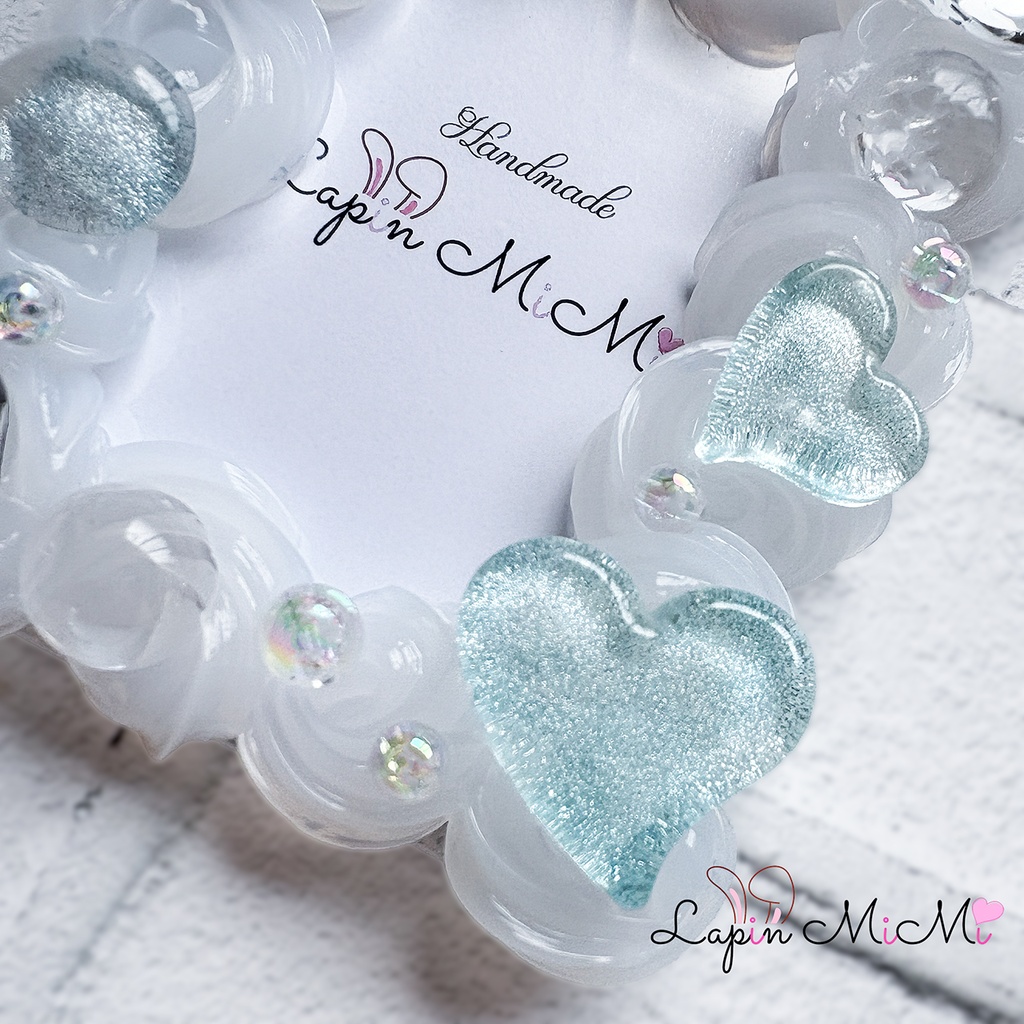 【受注製作】クリア ホイップデコ 硬質トレカケース B8 チェキ マグネット リボン ハート 上品 カード ケース