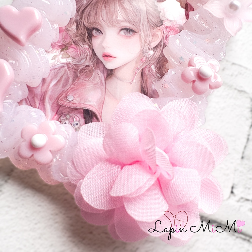クリア ピンク ラメ ホイップデコ 硬質トレカケース B8 チェキ フロッキー リボン シフォン 花 ニュアンスカラー カード ケース