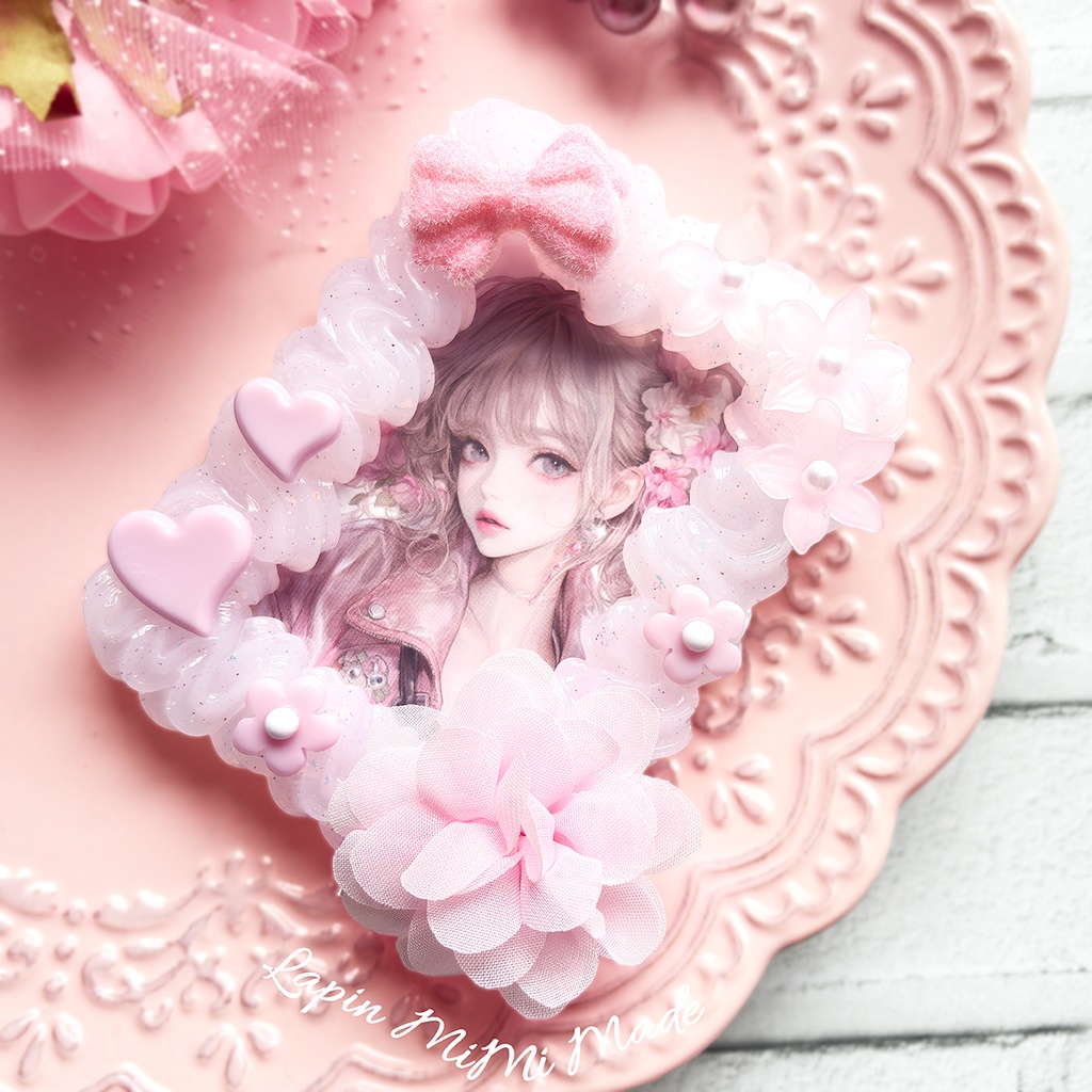 クリア ピンク ラメ ホイップデコ 硬質トレカケース B8 チェキ フロッキー リボン シフォン 花 ニュアンスカラー カード ケース