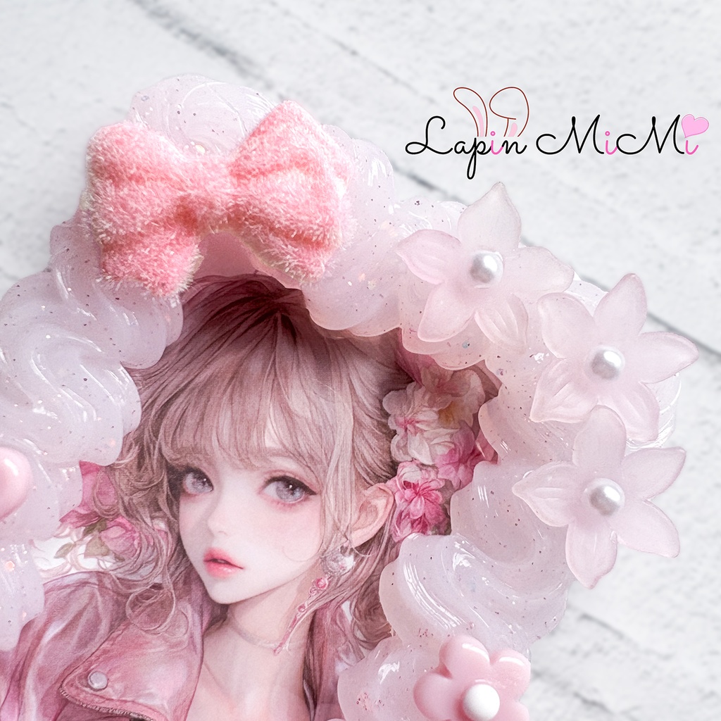 クリア ピンク ラメ ホイップデコ 硬質トレカケース B8 チェキ フロッキー リボン シフォン 花 ニュアンスカラー カード ケース