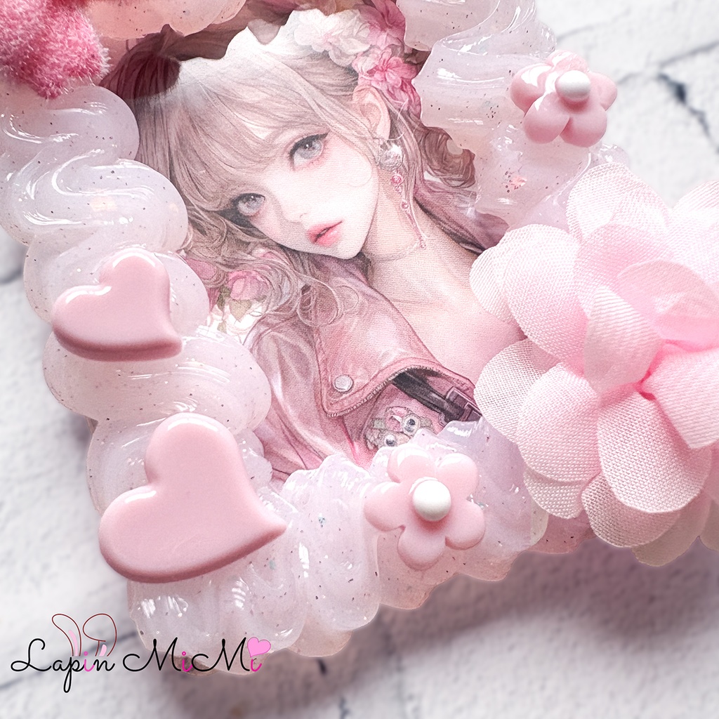 クリア ピンク ラメ ホイップデコ 硬質トレカケース B8 チェキ フロッキー リボン シフォン 花 ニュアンスカラー カード ケース