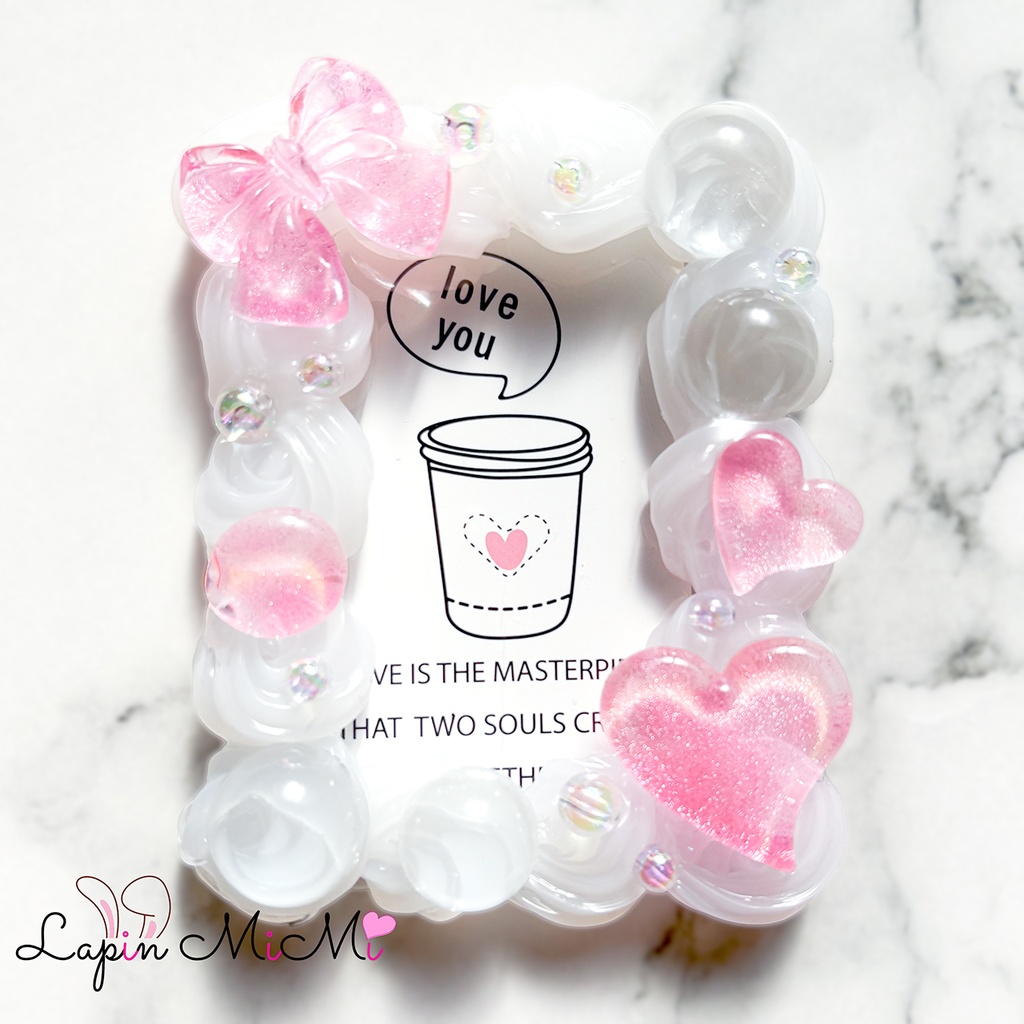 クリア ホイップデコ 硬質トレカケース B8 チェキ マグネット リボン ハート 上品 カード ケース ピンク