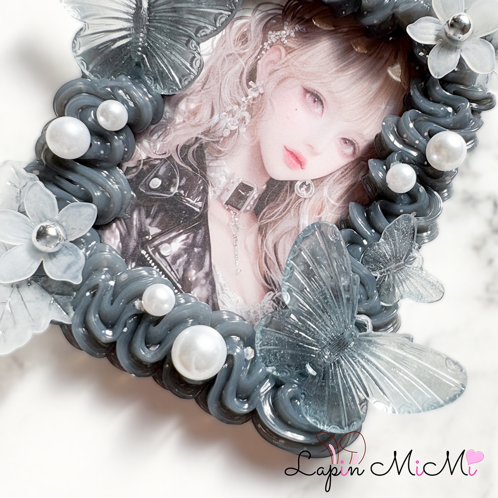 グレー クリア ホイップデコ 硬質トレカケース B8 チェキ ゴシック マグネット ラメ 蝶 花 カード ケース