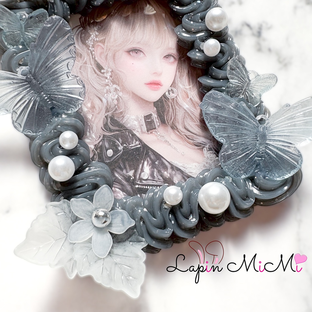 グレー クリア ホイップデコ 硬質トレカケース B8 チェキ ゴシック マグネット ラメ 蝶 花 カード ケース