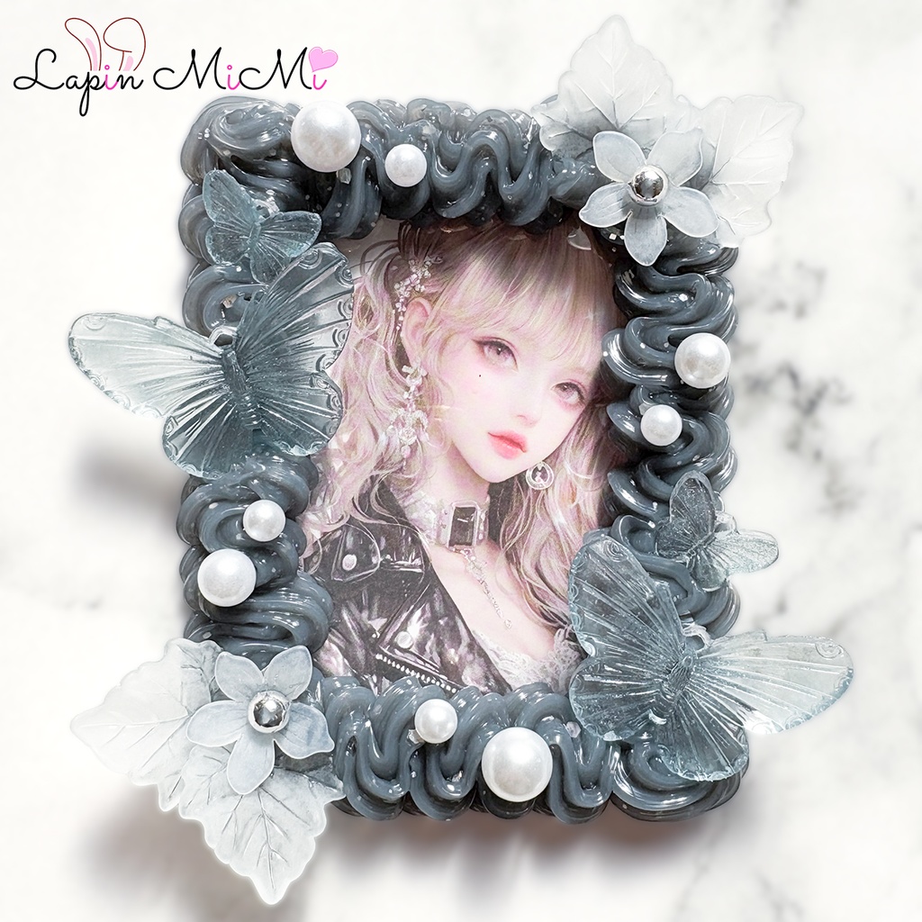 グレー クリア ホイップデコ 硬質トレカケース B8 チェキ ゴシック マグネット ラメ 蝶 花 カード ケース