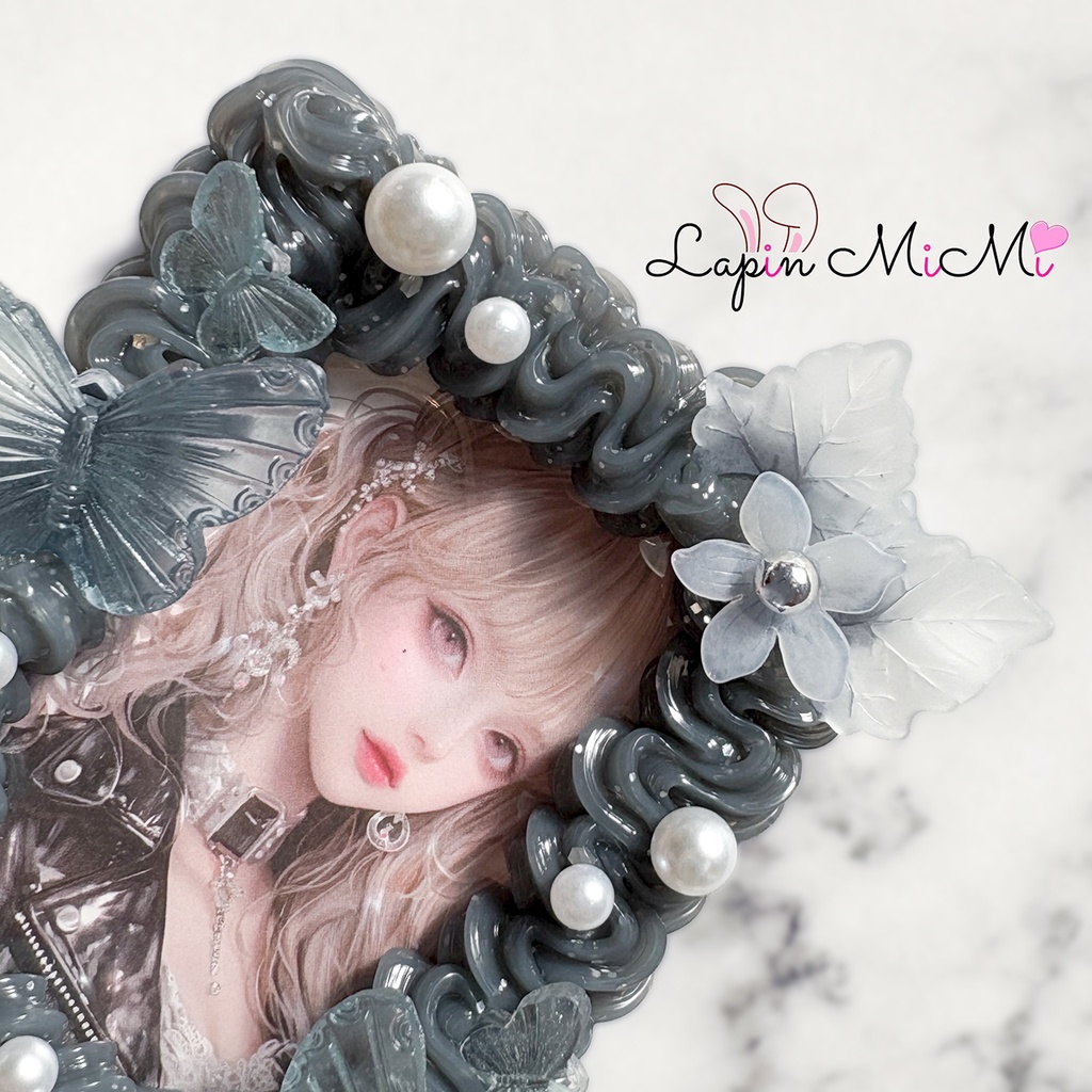 グレー クリア ホイップデコ 硬質トレカケース B8 チェキ ゴシック マグネット ラメ 蝶 花 カード ケース