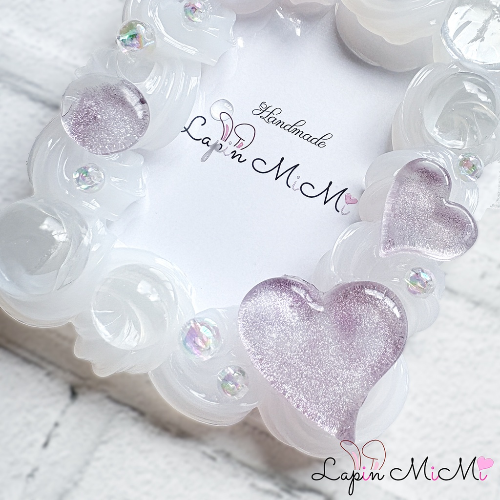 パープル クリア ホイップデコ 硬質トレカケース B8 チェキ マグネット リボン ハート 上品 カード ケース