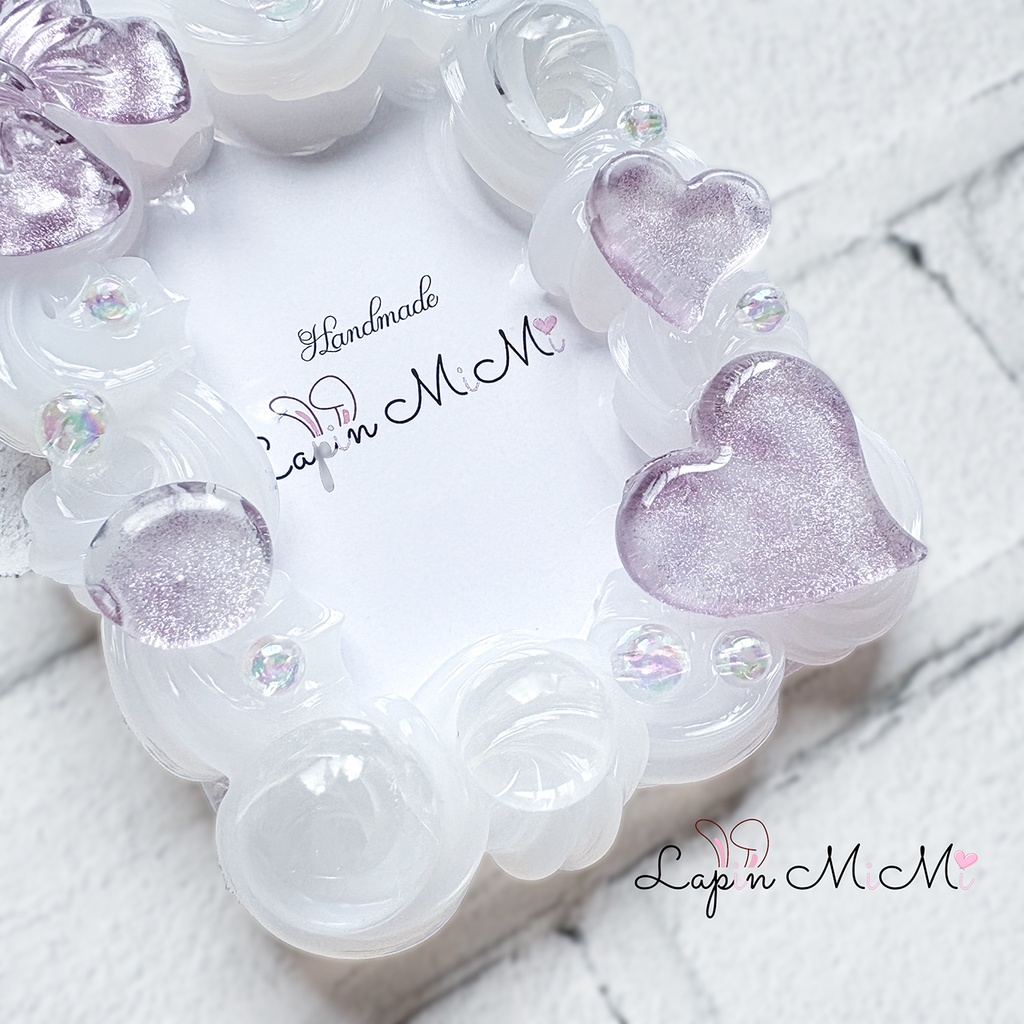 パープル クリア ホイップデコ 硬質トレカケース B8 チェキ マグネット リボン ハート 上品 カード ケース