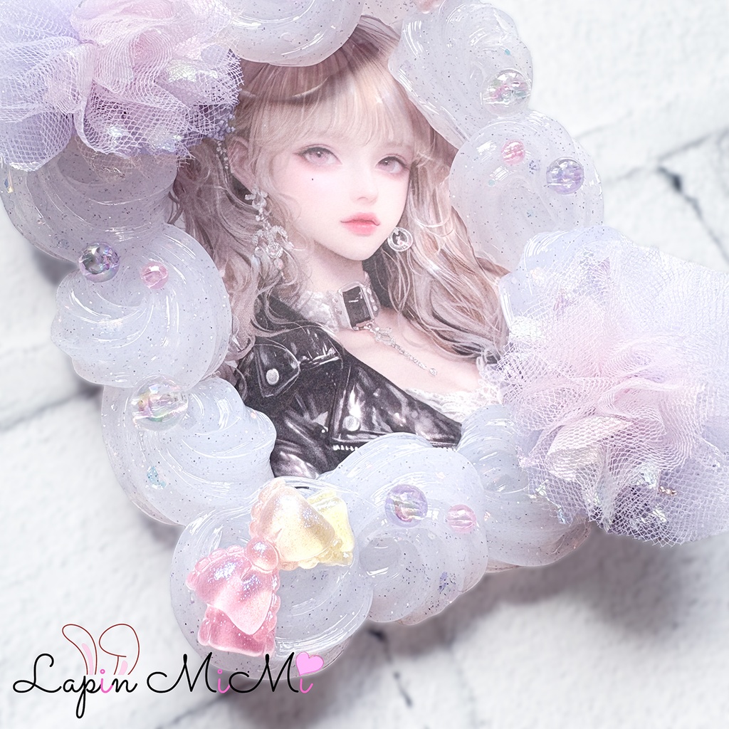 パープル クリア ラメ ホイップデコ 硬質トレカケース B8 チュール ぽんぽん グラデリボン カード ケース