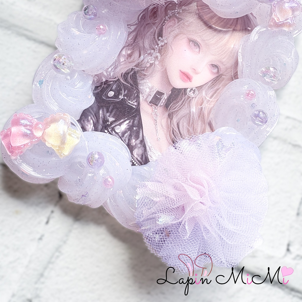 パープル クリア ラメ ホイップデコ 硬質トレカケース B8 チュール ぽんぽん グラデリボン カード ケース