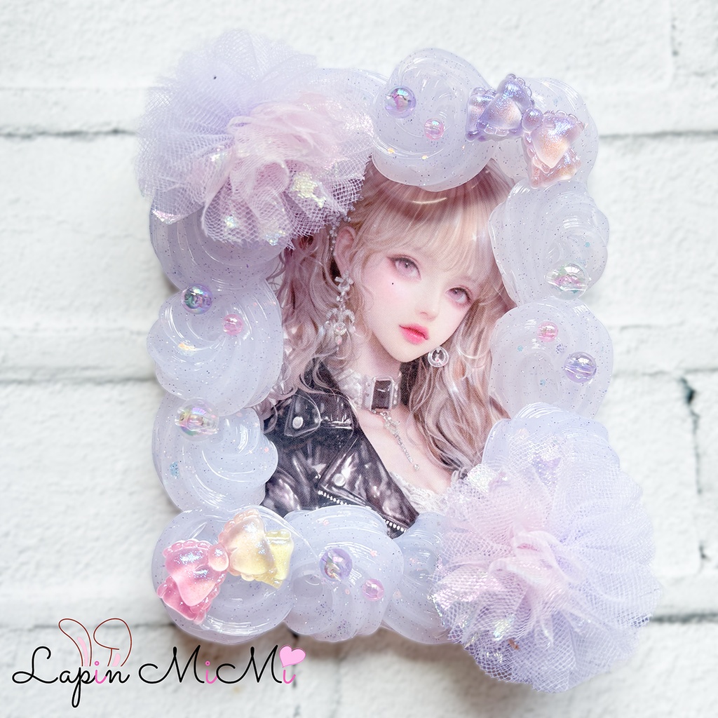 パープル クリア ラメ ホイップデコ 硬質トレカケース B8 チュール ぽんぽん グラデリボン カード ケース