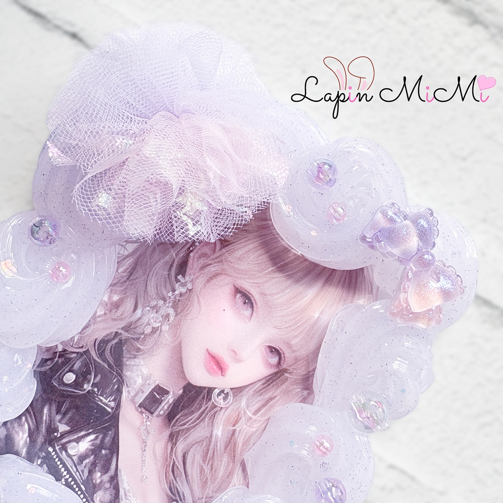 パープル クリア ラメ ホイップデコ 硬質トレカケース B8 チュール ぽんぽん グラデリボン カード ケース