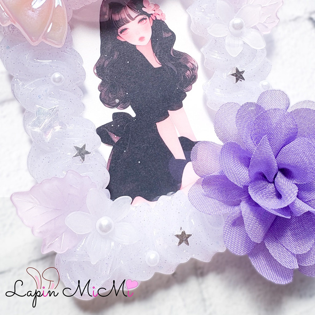 パープル クリア ラメ うねうね ホイップデコ 硬質トレカケース B8 リボン 花 チェキ カード ケース