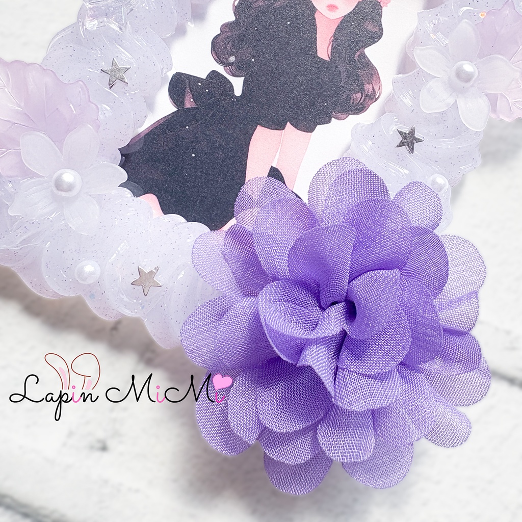 パープル クリア ラメ うねうね ホイップデコ 硬質トレカケース B8 リボン 花 チェキ カード ケース