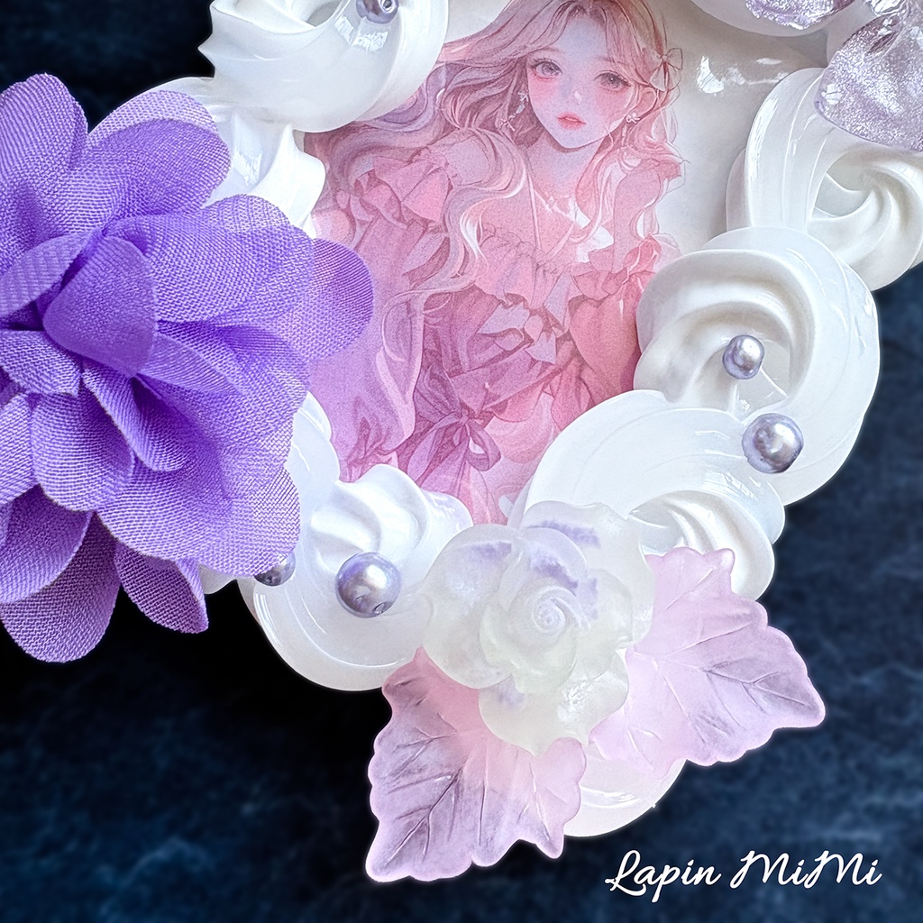 白 クリア ツートン ホイップデコ 硬質トレカケース B8 パープル シフォン 花 薔薇 マグネット リボン カード ケース