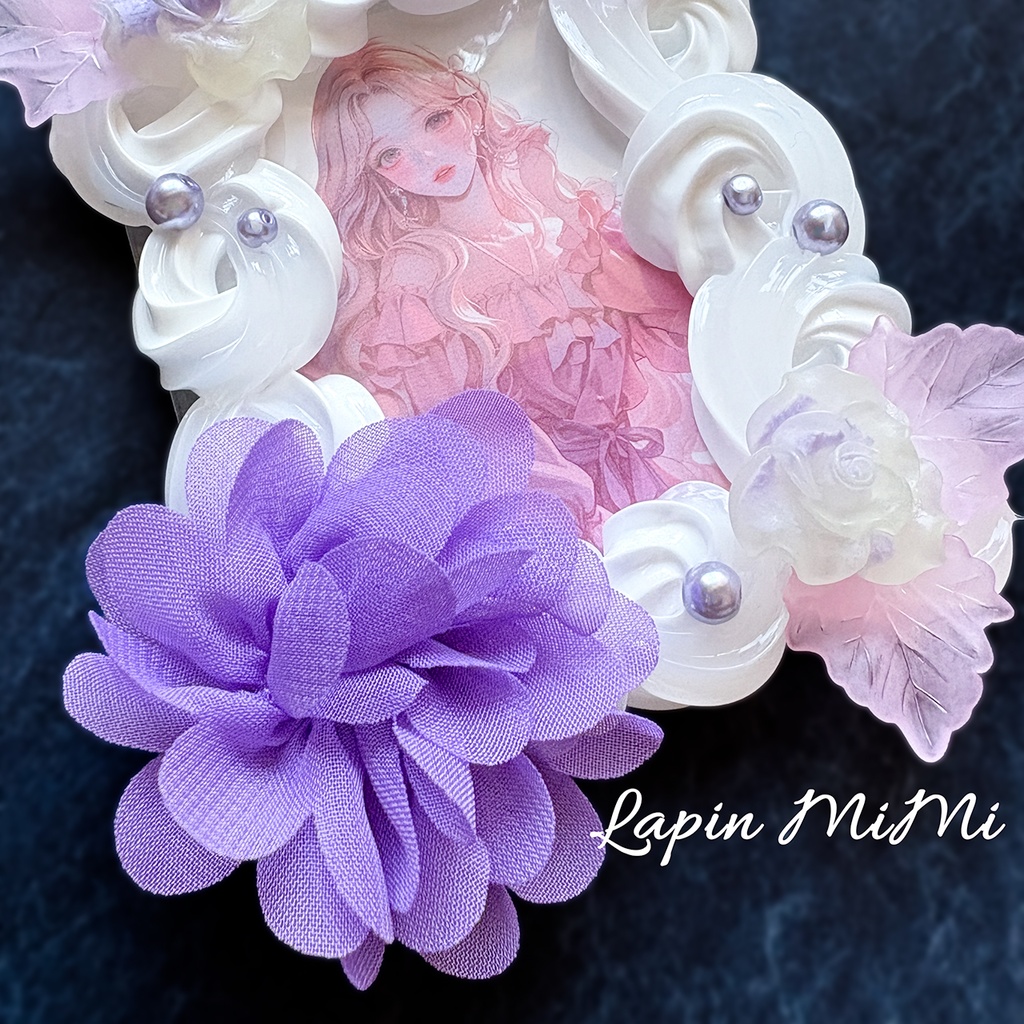 白 クリア ツートン ホイップデコ 硬質トレカケース B8 パープル シフォン 花 薔薇 マグネット リボン カード ケース