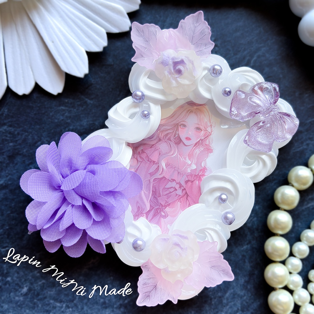 白 クリア ツートン ホイップデコ 硬質トレカケース B8 パープル シフォン 花 薔薇 マグネット リボン カード ケース