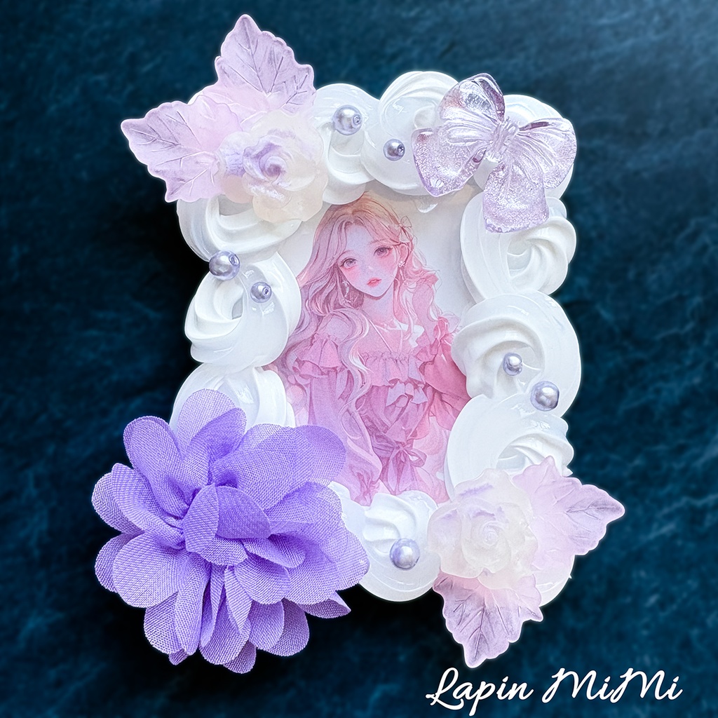 白 クリア ツートン ホイップデコ 硬質トレカケース B8 パープル シフォン 花 薔薇 マグネット リボン カード ケース