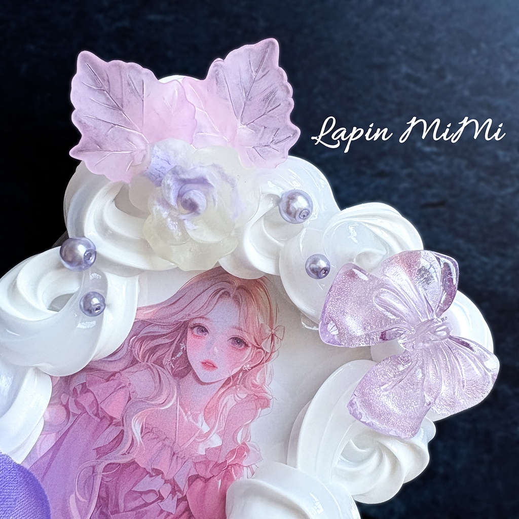 白 クリア ツートン ホイップデコ 硬質トレカケース B8 パープル シフォン 花 薔薇 マグネット リボン カード ケース