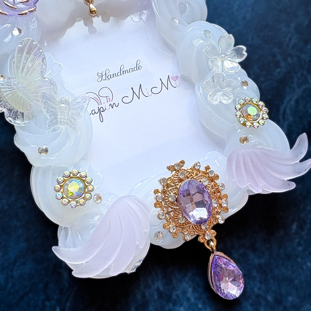 クリア ホイップデコ 硬質トレカケース B8 パープル ビジュ 高見え きれいめ 羽 上品 カード ケース