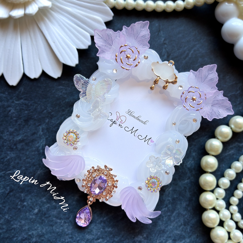 クリア ホイップデコ 硬質トレカケース B8 パープル ビジュ 高見え きれいめ 羽 上品 カード ケース