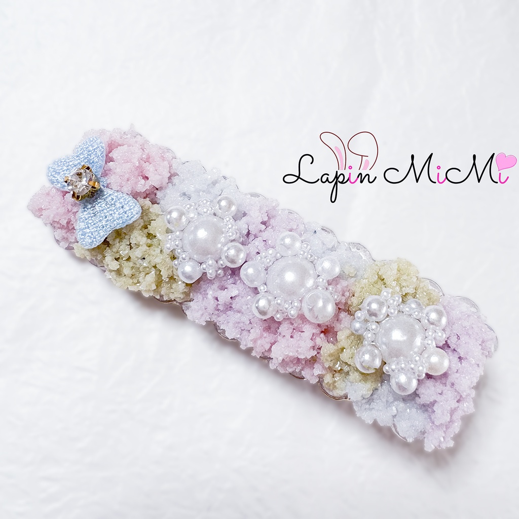 パステル もこもこ へクリップ ピン ピンク ブルー リボン ガラスビーズ レジン