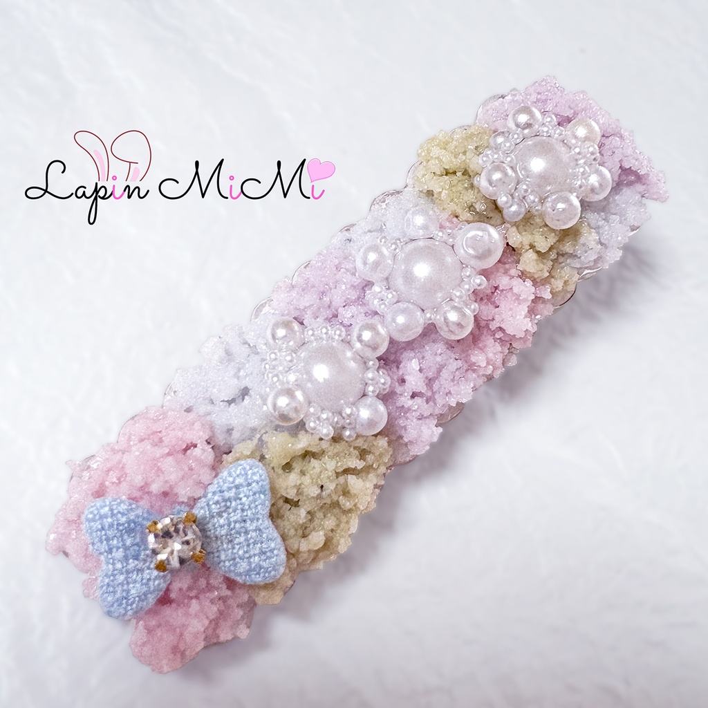 パステル もこもこ へクリップ ピン ピンク ブルー リボン ガラスビーズ レジン
