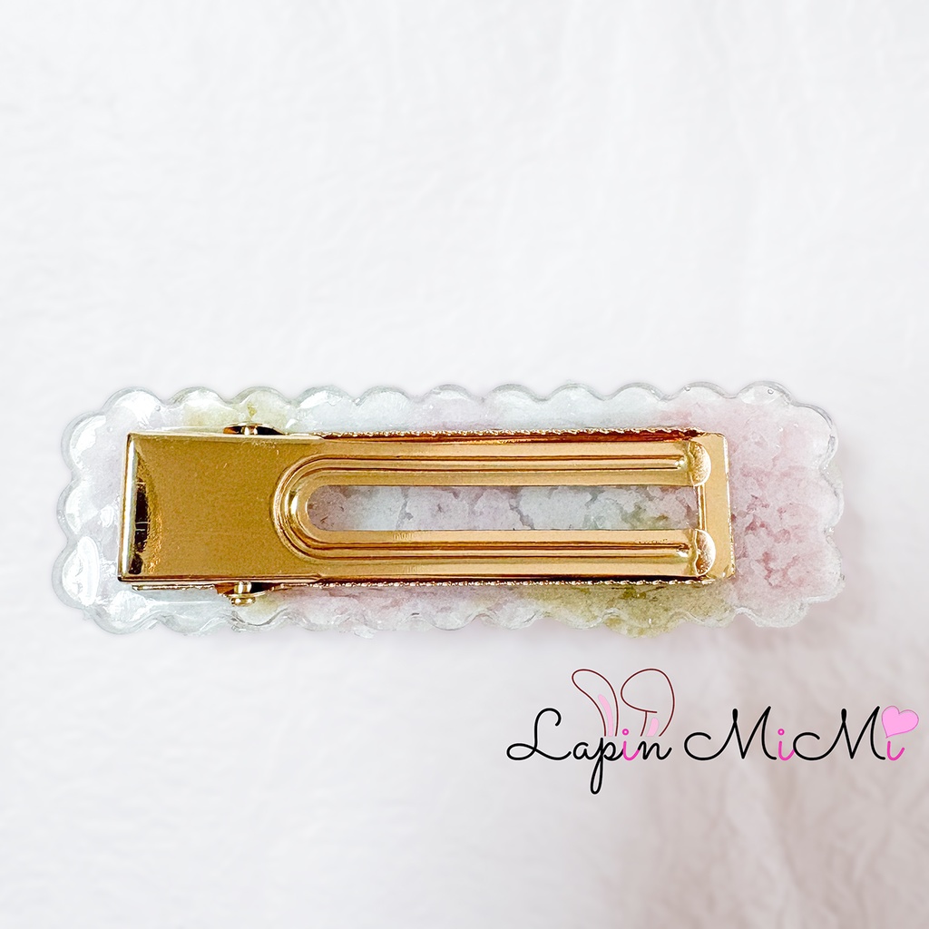 パステル もこもこ へクリップ ピン ピンク ブルー リボン ガラスビーズ レジン