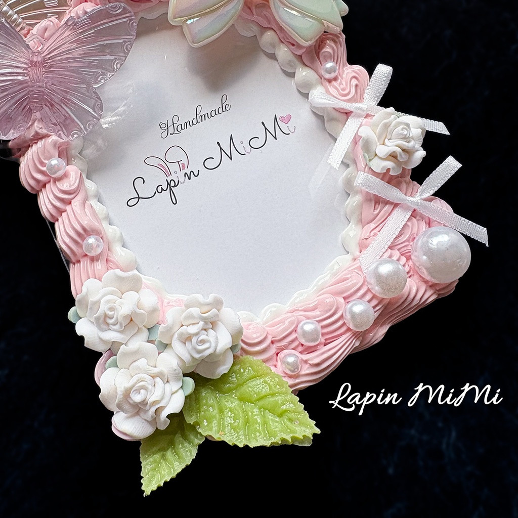 白 くすみ ピンク ホイップデコ 硬質トレカケース B8 チェキ リボン 蝶 プリンセス かわいい カード ケース