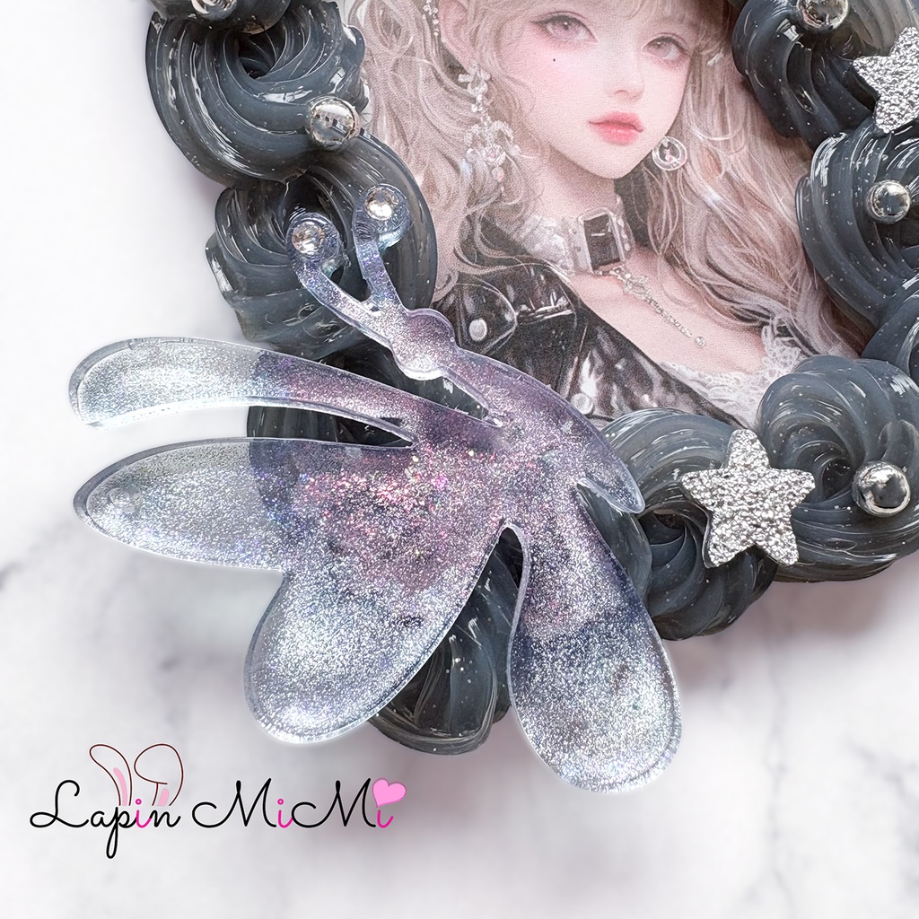 黒 ラメ クリア ホイップデコ 硬質トレカケース B8 マグネット ジェル 蝶 リボン ゴシック カード ケース