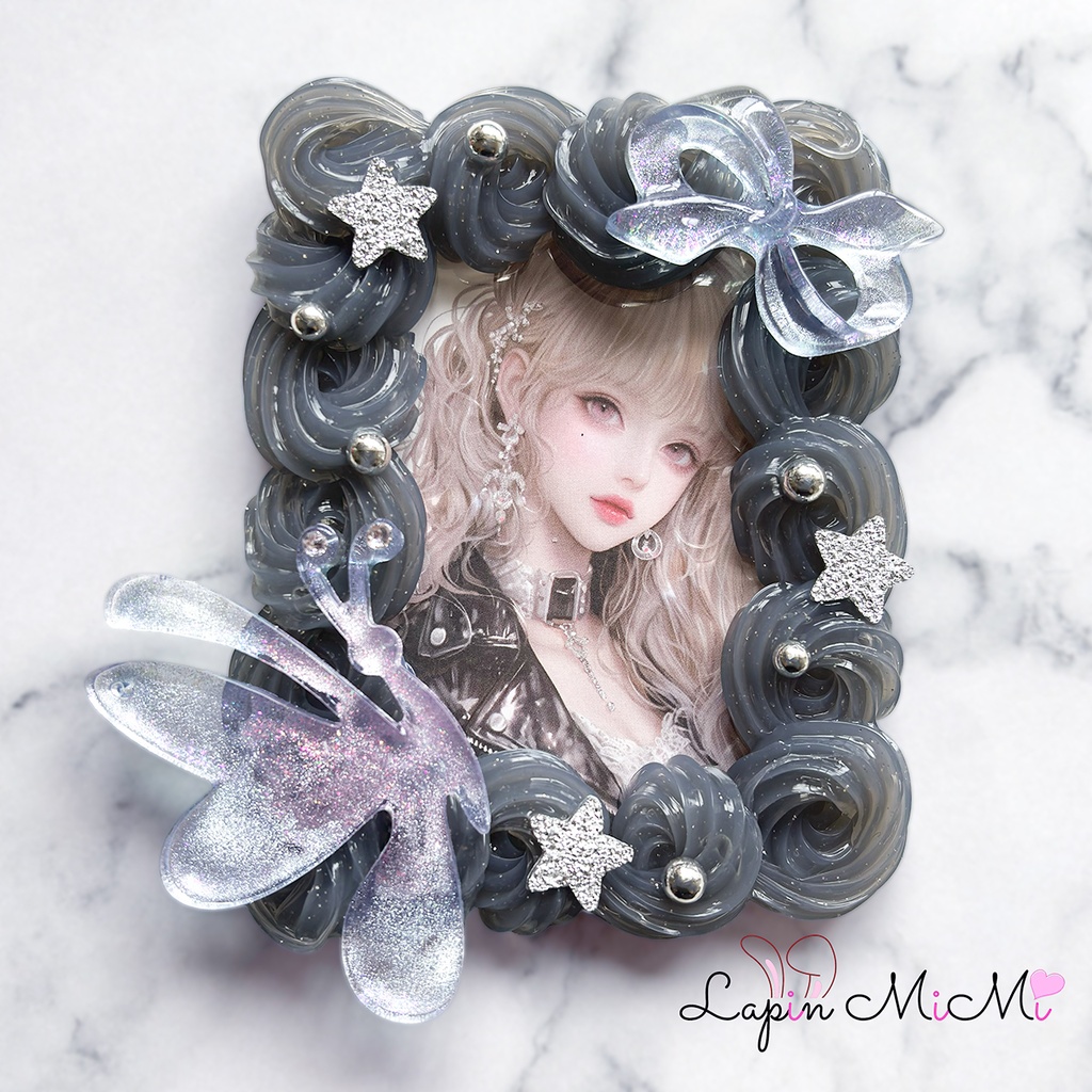 黒 ラメ クリア ホイップデコ 硬質トレカケース B8 マグネット ジェル 蝶 リボン ゴシック カード ケース