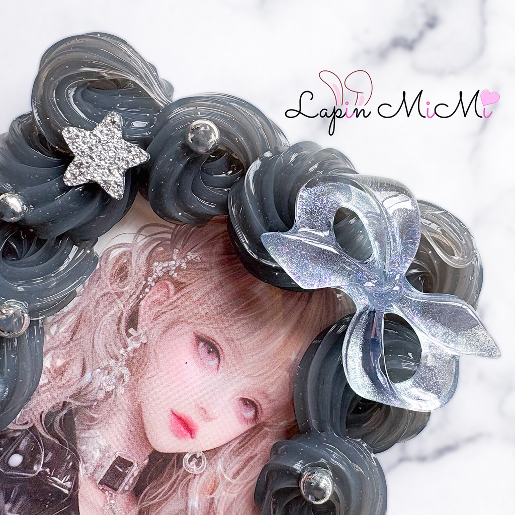 黒 ラメ クリア ホイップデコ 硬質トレカケース B8 マグネット ジェル 蝶 リボン ゴシック カード ケース