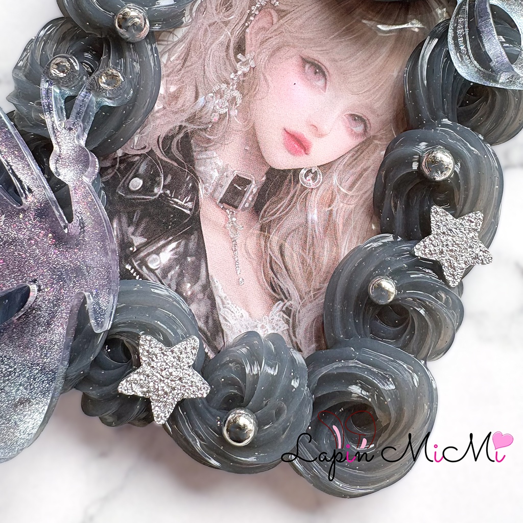 黒 ラメ クリア ホイップデコ 硬質トレカケース B8 マグネット ジェル 蝶 リボン ゴシック カード ケース