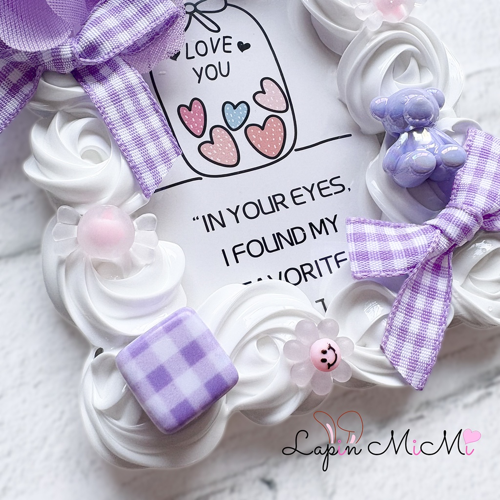 白 ホイップデコ 硬質トレカケース B8 パープル チェック リボン くま ポップ かわいい カード ケース