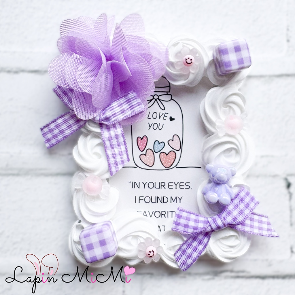 白 ホイップデコ 硬質トレカケース B8 パープル チェック リボン くま ポップ かわいい カード ケース