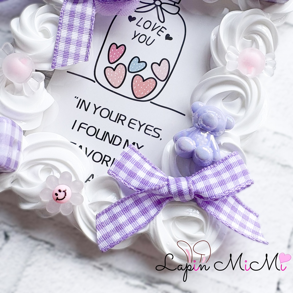 白 ホイップデコ 硬質トレカケース B8 パープル チェック リボン くま ポップ かわいい カード ケース