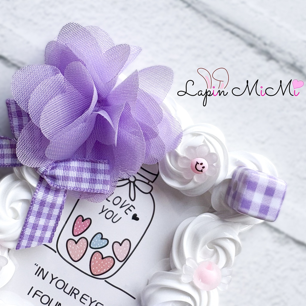 白 ホイップデコ 硬質トレカケース B8 パープル チェック リボン くま ポップ かわいい カード ケース